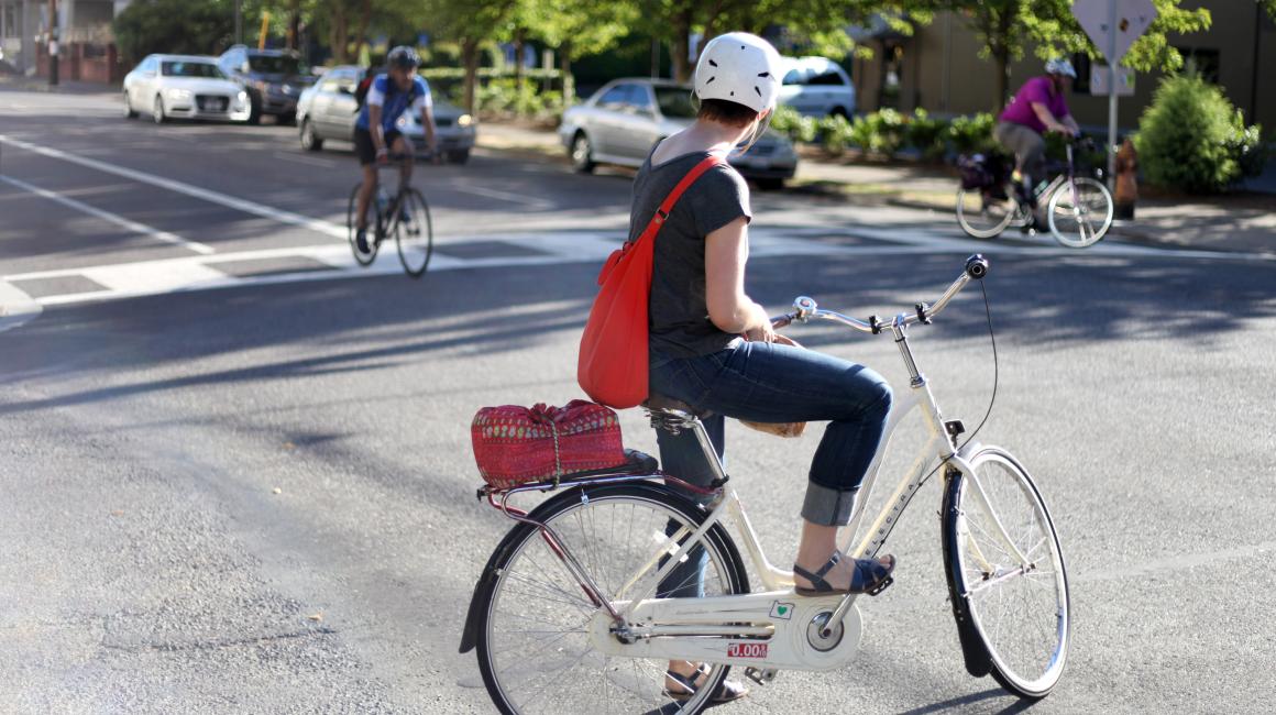 Woman on bicycle. Portland Bureau of Transportation via Flickr/Creative Commons 