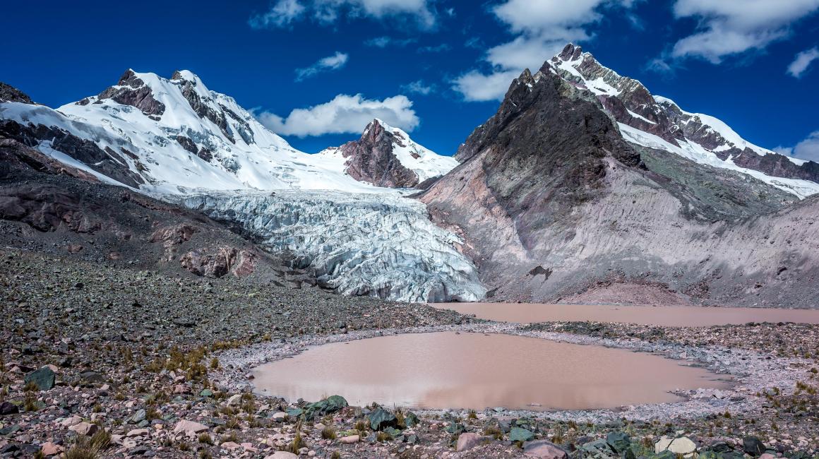 Natural splendor of Cordillera Vilcanota, which is part of the Andes Mountains, includes lakes, glaciers and snow-capped peaks.
