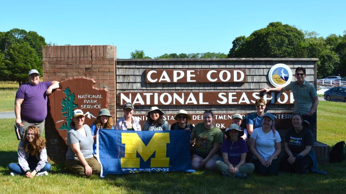 A group of students with John Chenoweth at the Cape Cod National Seashore.