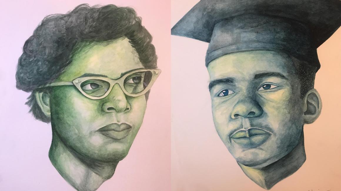 Watercolors from a series done by UM-Dearborn student Ghassaq Nassir, featuring portraits of the "Little Rock Nine."