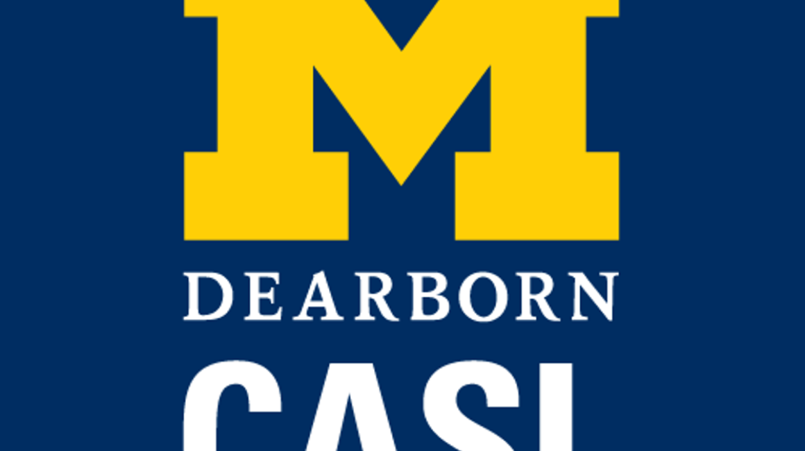 A maize yellow varsity-style letter M on a navy blue background. Underneath the M is "Dearborn" and "CASL" in all capital, white lettering.