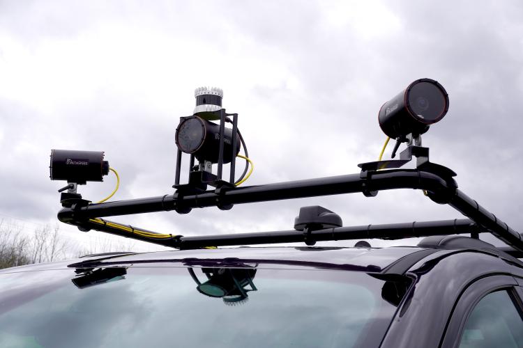 Sensors mounted to the roof rack of the minivan are a key part of the vehicle's perception system. Photo courtesy Dataspeed