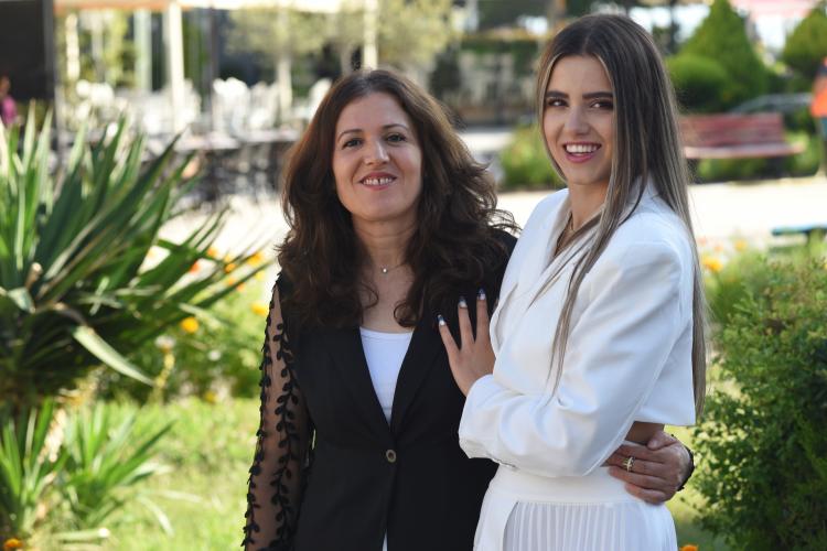 Student Klea Hoxhallari with her mother 