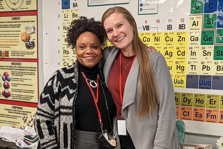 Natalie Fowler with chemistry teacher Debra Daniels