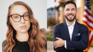 Headshots of UM-Dearborn senior Halle Mancuso and UM-Dearborn Mayor Abdullah Hammoud